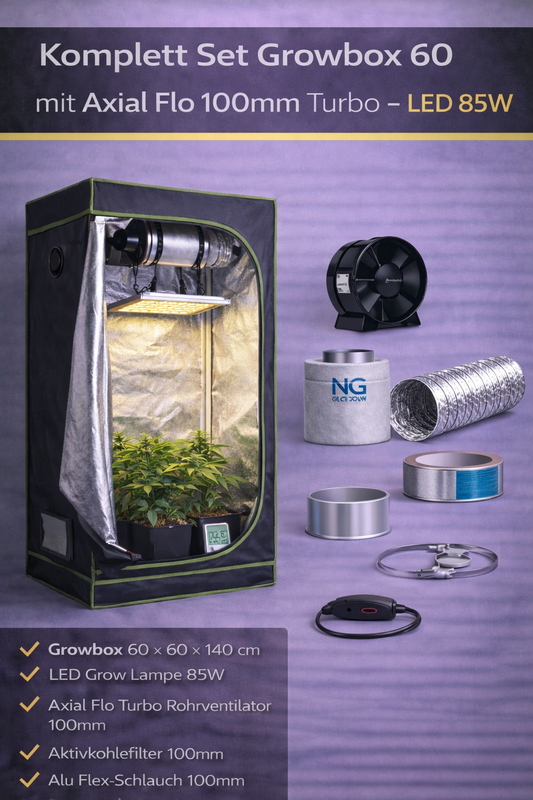 Komplett Set Growbox 60 mit Axial Flo 100mm Turbo - LED 85W