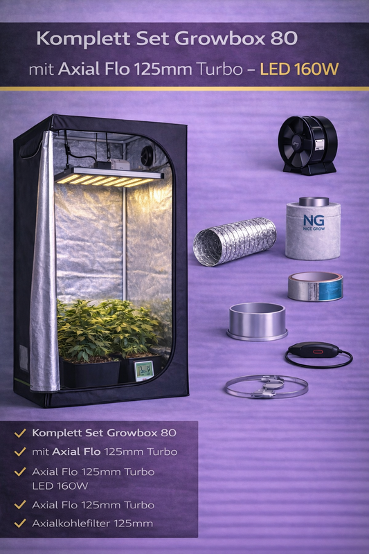 Komplett Set Growbox 80 mit Axial Flo 125mm Turbo - LED 160W