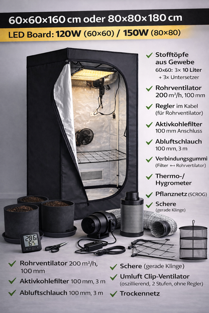 Nice Grow - Grow-Komplettset 60×60×140 cm und 80x80x180 cm – Perfekt für 3 Pflanzen - verschiedene Größen